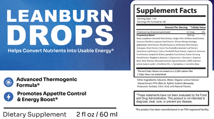 LeanBurn Drops supplement facts