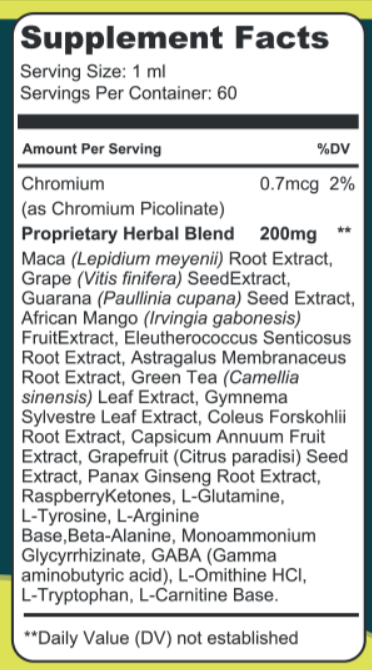 KeySlim Drops Supplement Fact